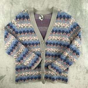 Vintage‎ Wieler Sweater Cardigan Gray Blue Knit Button Front 80s Retro Grandpa